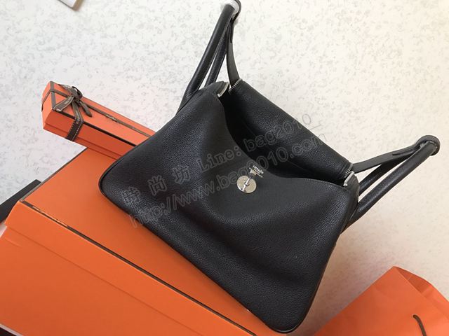 Hermes女包 愛馬仕手提包 Lindy包 黑色 銀扣 原版togo皮 Hermes單肩包  td1222